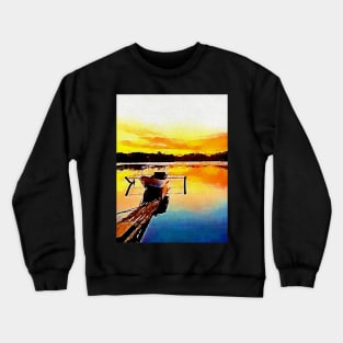 Colorful Sunset Fishing boat painting Crewneck Sweatshirt